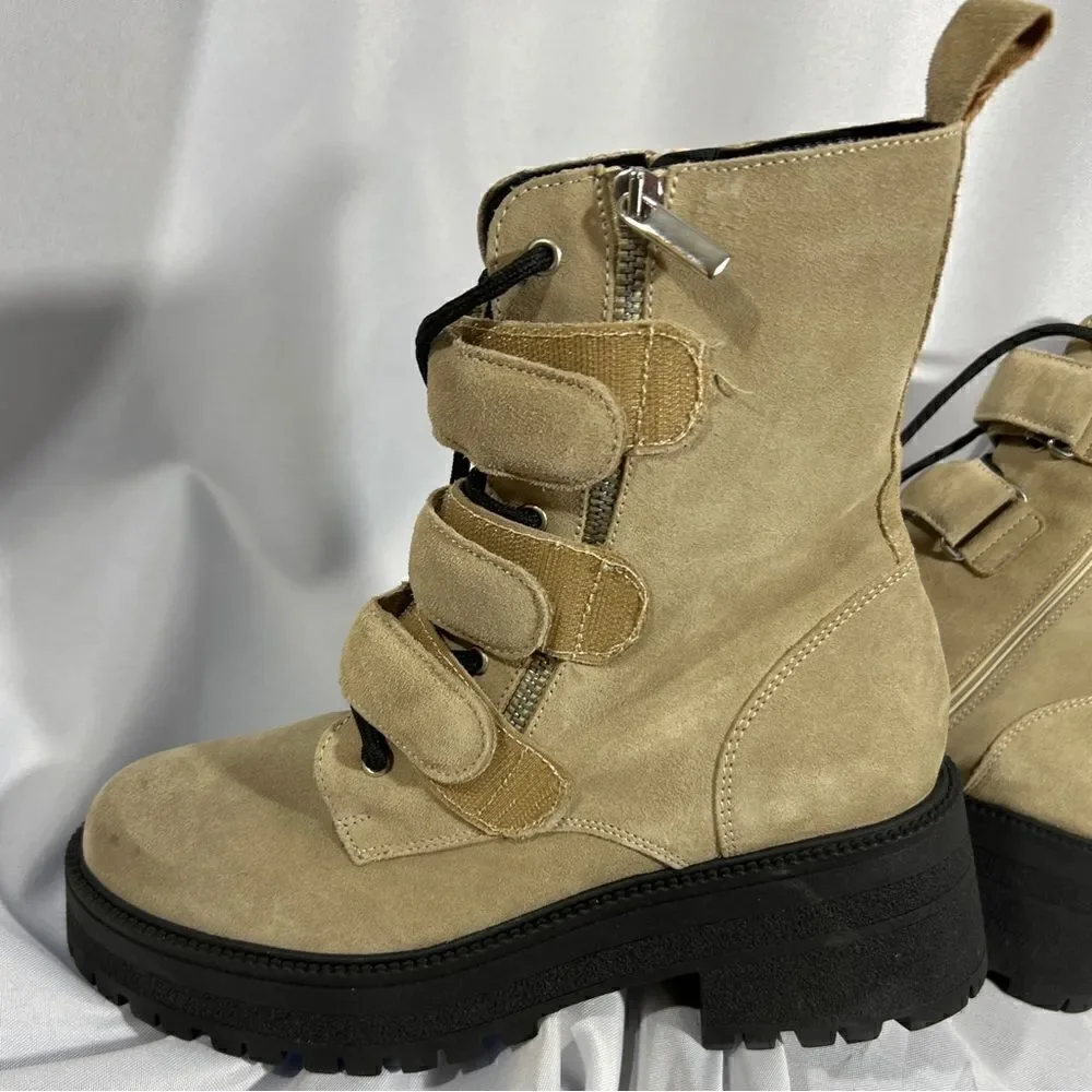 FREE PEOPLE EMMET STRAP ON BOOTS LATTE SUEDE NEW SIZE 40